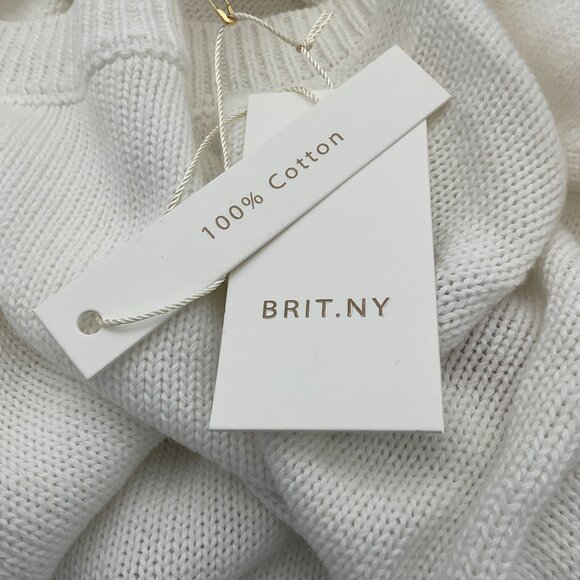 BRIT.NY White Cotton LS Sweater Embroidered Pickleball/Tennis & Scrunchie L NWT - Picture 6 of 11